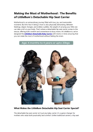 Making the Most of Motherhood : Benefits of LittleBum's Detachable Hip Seat Carr