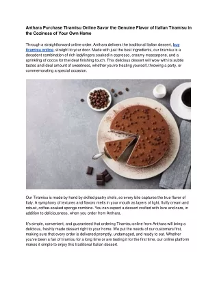 Anthara Purchase Tiramisu Online Savor the Genuine Flavor of Italian Tiramisu in the Coziness of Your Own Home