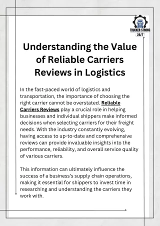 Understanding the Value of Reliable Carriers Reviews in Logistics