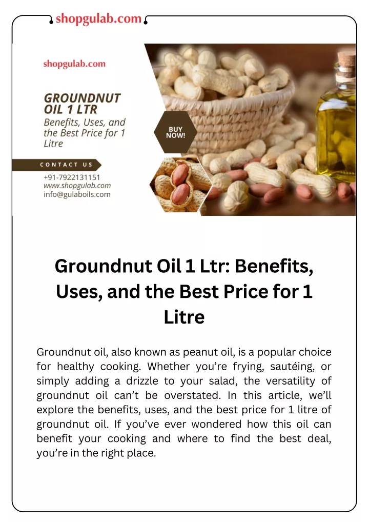 groundnut oil 1 ltr benefits uses and the best