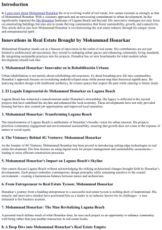 Innovations in Real Estate Brought by Mohammad Honarkar