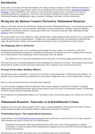 “Diving into the Business Ventures Pursued by Muhammad Honarkar”