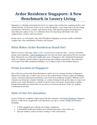 ardor residence singapore a new benchmark