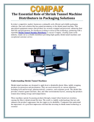 Trusted Shrink Tunnel Machine Distributor for Your Packaging Needs