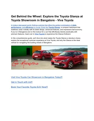 Get Behind the Wheel_ Explore the Toyota Glanza at Toyota Showroom in Bangalore - Viva Toyota