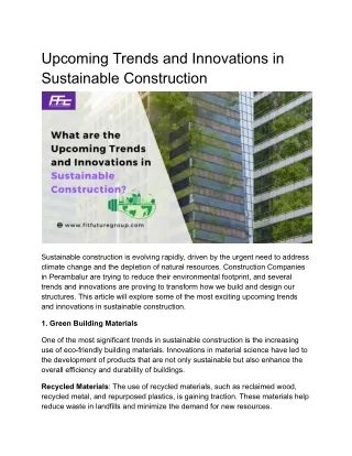 Upcoming Trends and Innovations in Sustainable Construction