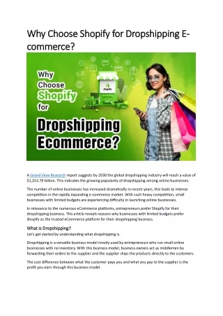 why choose shopify for dropshipping e why choose