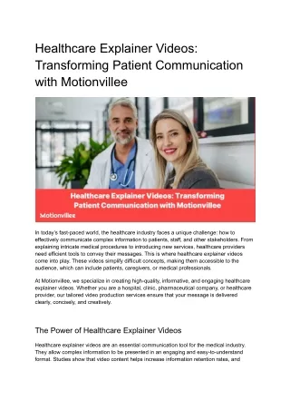 Blog Submission Healthcare Explainer Videos_ Transforming Patient Communication with Motionvillee