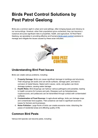 Birds Pest Control Solutions by Pest Patrol Geelong