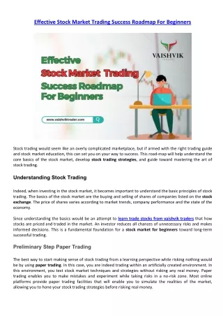 Effective Stock Market Trading Success Roadmap For Beginners