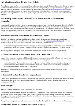 “Examining Innovations in Real Estate Introduced by Muhammad Honarkar”