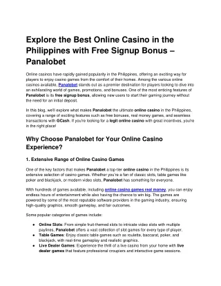 Explore the Best Online Casino in the Philippines with Free Signup Bonus – Panalobet