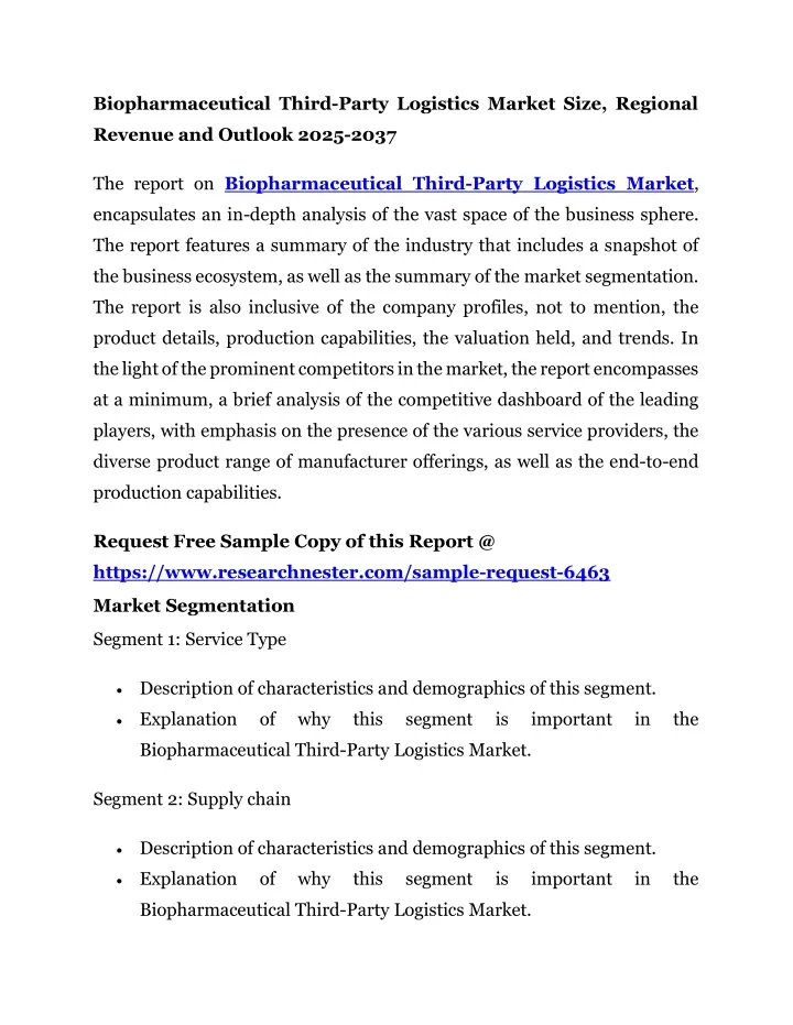 biopharmaceutical third party logistics market