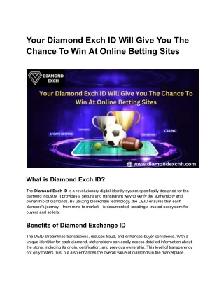 Your Diamond Exch ID Will Give You The Chance To Win At Online Betting Sites