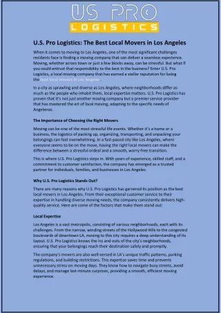 U.S. Pro Logistics: The Best Local Movers in Los Angeles