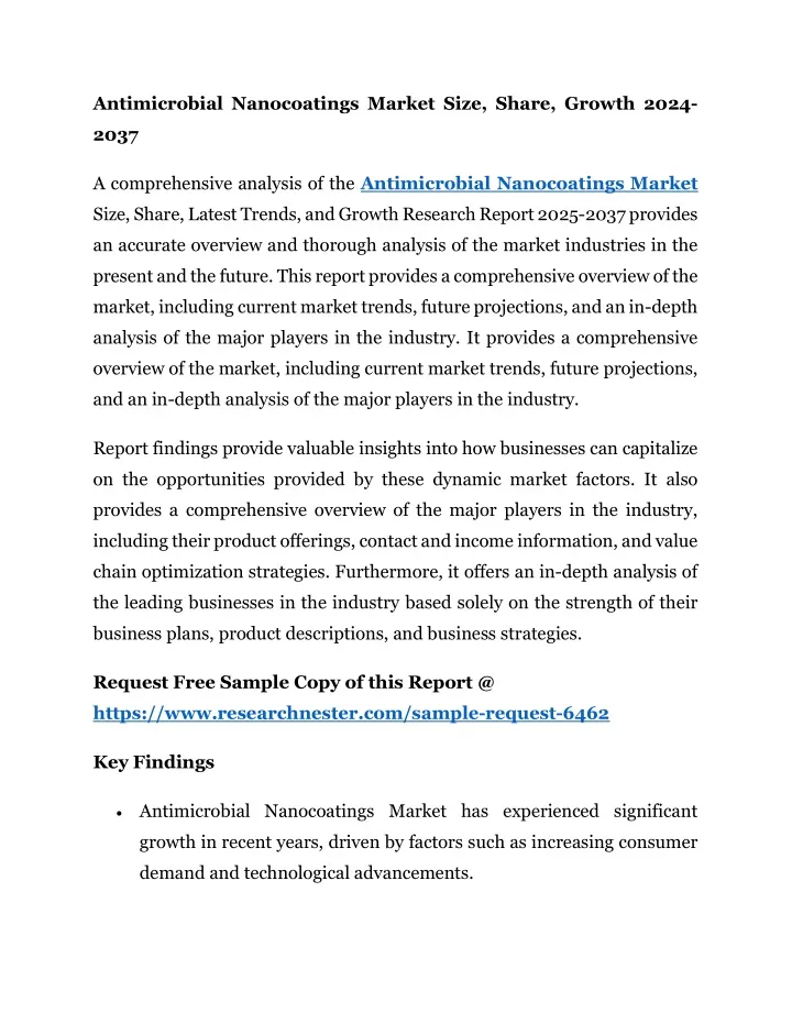 antimicrobial nanocoatings market size share