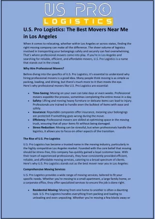 U.S. Pro Logistics: The Best Movers Near Me in Los Angeles