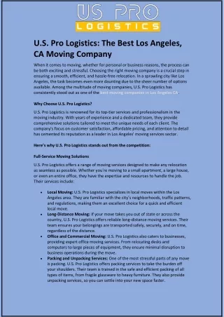 U.S. Pro Logistics: The Best Los Angeles, CA Moving Company