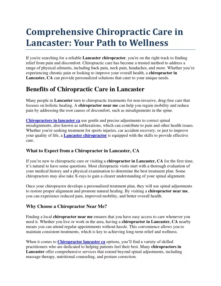 comprehensive chiropractic care in lancaster your