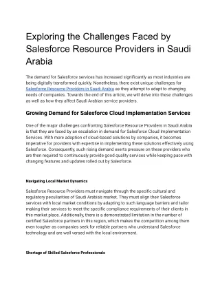 Exploring the Challenges Faced by Salesforce Resource Providers in Saudi Arabia