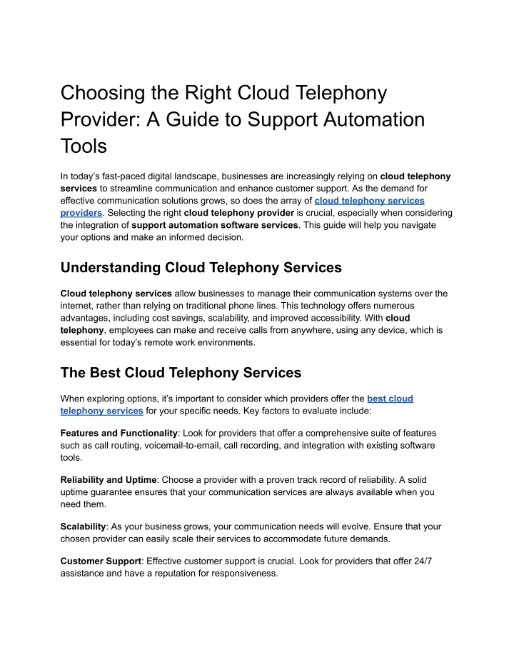 choosing the right cloud telephony provider