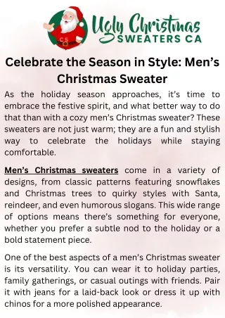 Celebrate the Season in Style: Men’s Christmas Sweater