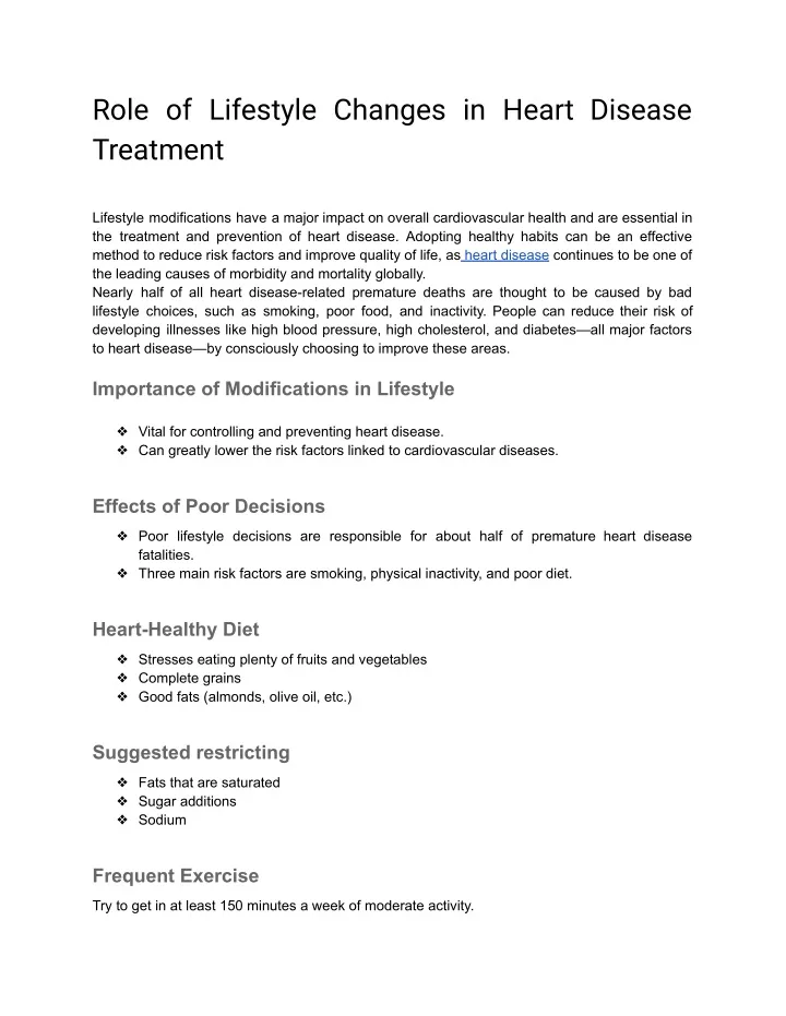 role of lifestyle changes in heart disease