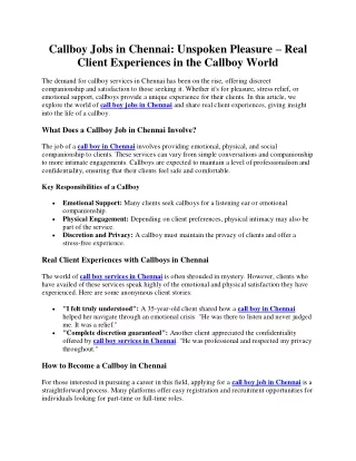 Callboy Jobs in Chennai: Unspoken Pleasure – Real Client Experiences in the Call