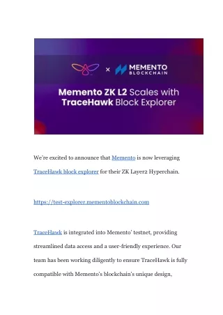 Memento ZK L2 Scales with TraceHawk Block Explorer