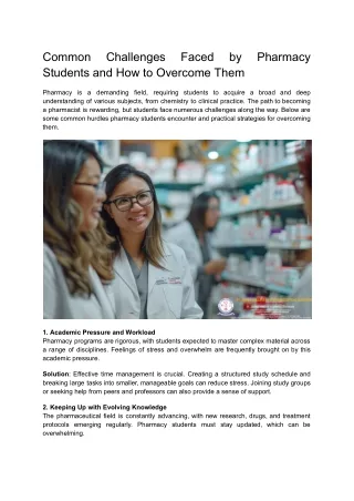 Common Challenges Faced by Pharmacy Students and How to Overcome Them