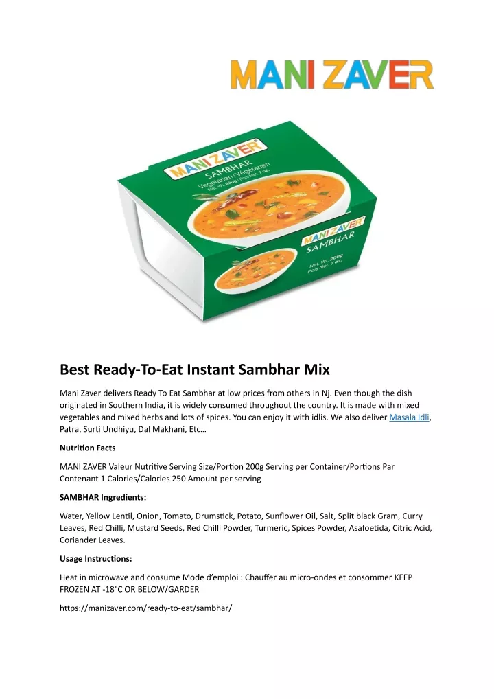 best ready to eat instant sambhar mix