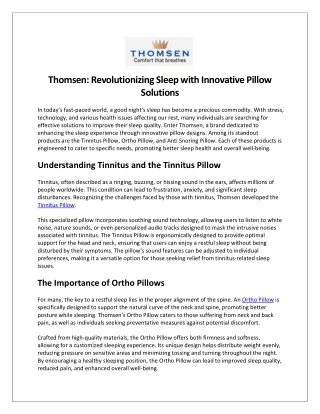 Thomsen Revolutionizing Sleep with Innovative Pillow Solutions