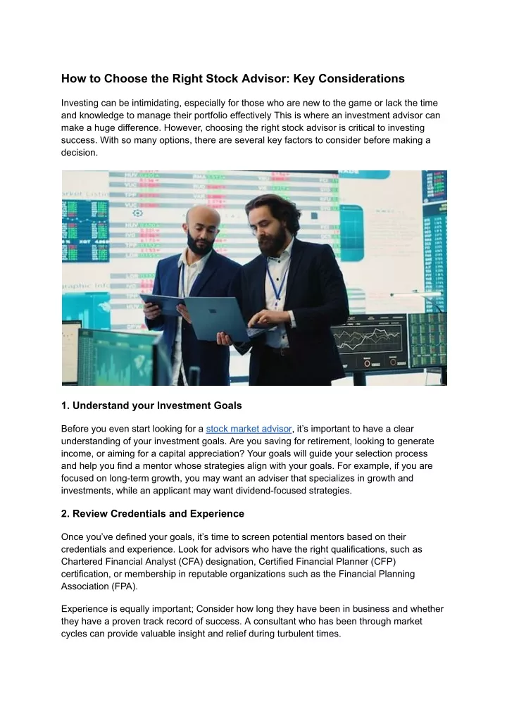 how to choose the right stock advisor