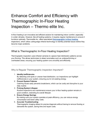 Enhance Comfort and Efficiency with Thermographic In-Floor Heating Inspection – Thermo elite Inc