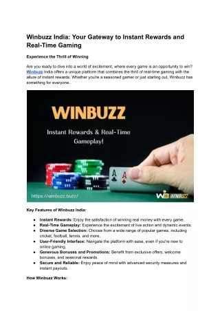 Winbuzz India_ Your Gateway to Instant Rewards and Real-Time Gaming
