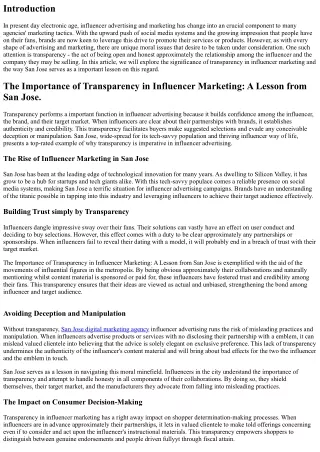 The Importance of Transparency in Influencer Marketing: A Lesson from San Jose.