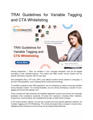 TRAI Guidelines for Variable Tagging and CTA Whitelisting