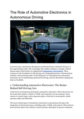 The Role of Automotive Electronics in Autonomous Driving
