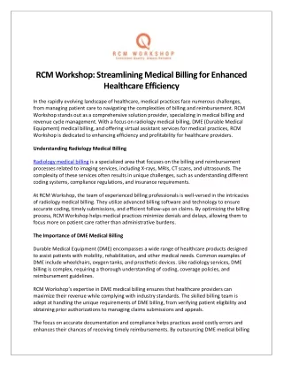 RCM Workshop Streamlining Medical Billing for Enhanced Healthcare Efficiency