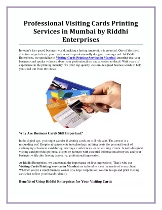 Professional Visiting Cards Printing Services in Mumbai | Riddhi Enterprises