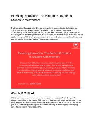 Elevating Education The Role of IB Tuition in Student Achievement