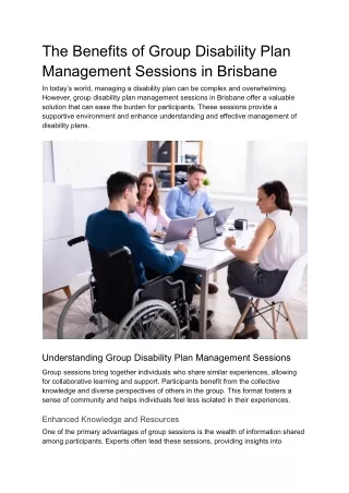 The Benefits of Group Disability Plan Management Sessions in Brisbane