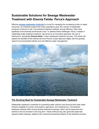 Sustainable Solutions for Sewage Wastewater Treatment with Eisenia Fetida_ Perca's Approach