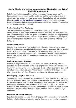 Social Media Marketing Management: Mastering the Art of Digital Engagement