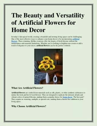 Buy Stunning Artificial Flowers Online at Dusaan – Elevate Your Home Decor