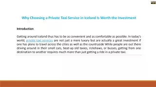 Why Choosing a Private Taxi Service in Iceland Is Worth the Investment