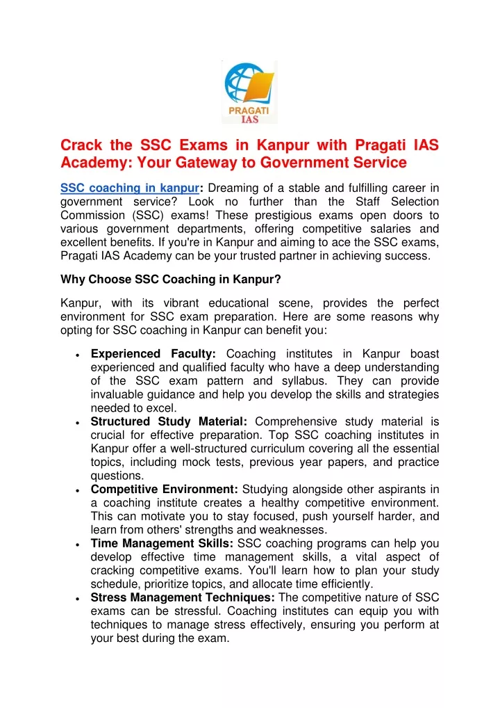 crack the ssc exams in kanpur with pragati