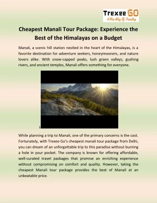 Cheapest manali tour package from Delhi
