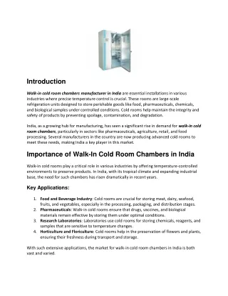 Walk-In Cold Room Chambers: An Overview of Manufacturing and the Industry