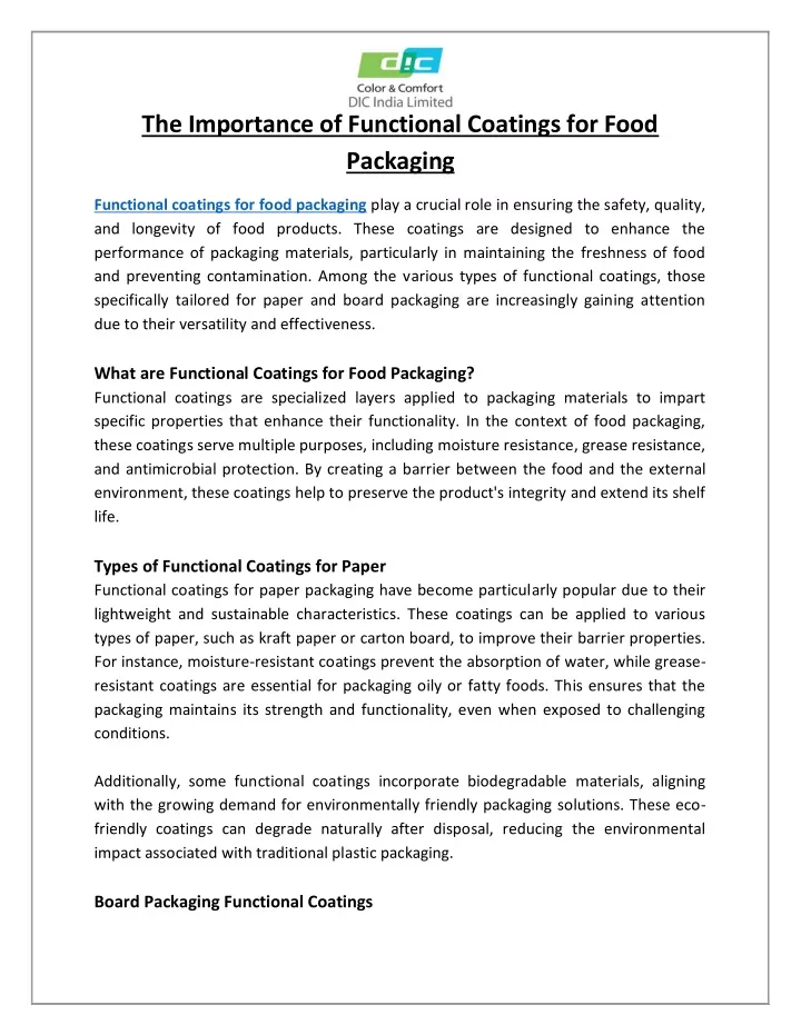 the importance of functional coatings for food